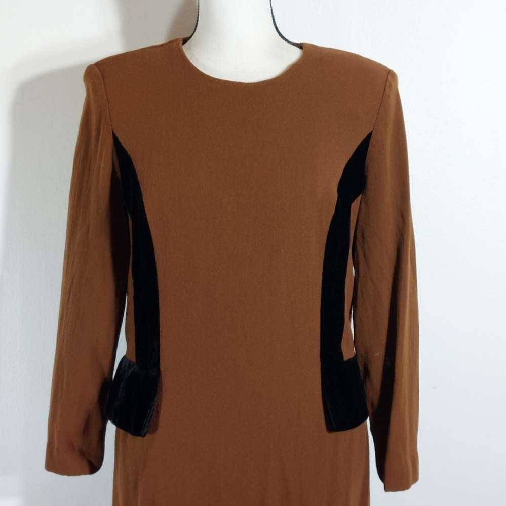 Vintage Carlisle Fully Lined Brown Long Sleeve Career Dress Size 12 - Picture 4 of 13